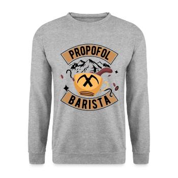 Propofol Barista - Laryngoscope Anesthésie Anesthésie - Sweat-shirt Unisexe - gris chiné - Devant - Alina (178cm) & Michal (187cm)