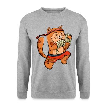 Muay Thai Boxing Kitten - Unisex Pullover - Weißgrau meliert - Vorne - Alina (178cm) & Michal (187cm)