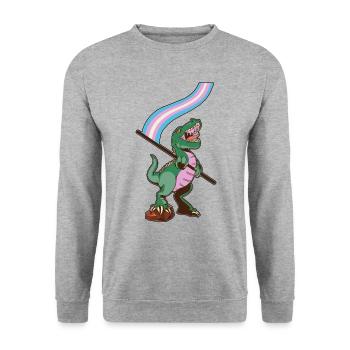LGBTQ-Flagge - Dinosaurier-Transgender - Unisex Pullover - Weißgrau meliert - Vorne - Alina (178cm) & Michal (187cm)