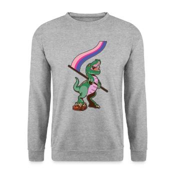 LGBTQ-Flagge - Dinosaurier Bisexuell - Unisex Pullover - Weißgrau meliert - Vorne - Alina (178cm) & Michal (187cm)