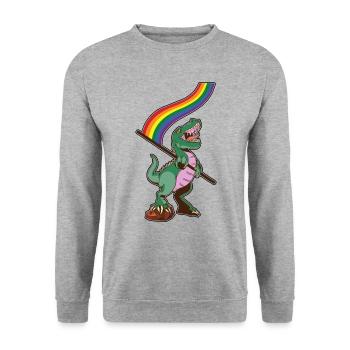 LGBTQ-Flagge - Dinosaurier-Schwuler - Unisex Pullover - Weißgrau meliert - Vorne - Alina (178cm) & Michal (187cm)