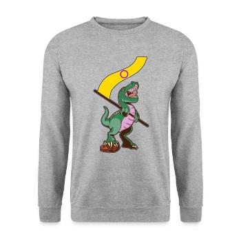 LGBTQ-Flagge - Dinosaurier Intersexuell - Unisex Pullover - Weißgrau meliert - Vorne - Alina (178cm) & Michal (187cm)