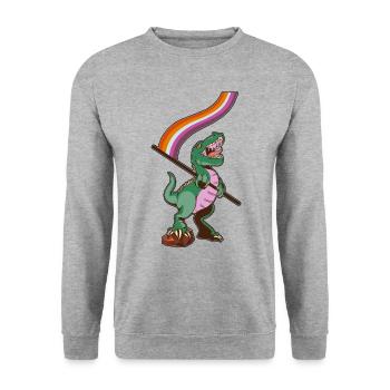 LGBTQ-Flagge - Dinosaurier-Lesbe - Unisex Pullover - Weißgrau meliert - Vorne - Alina (178cm) & Michal (187cm)