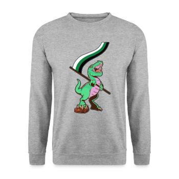 LGBTQ-Flagge - Dinosaurier Neutrois - Unisex Pullover - Weißgrau meliert - Vorne - Alina (178cm) & Michal (187cm)