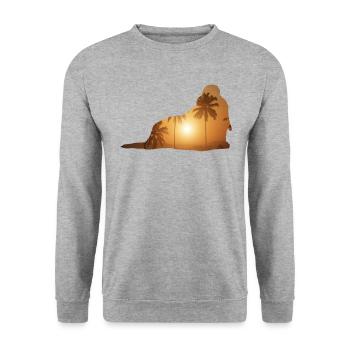 Sommerstrand - Basset Hound - Unisex Pullover - Weißgrau meliert - Vorne - Alina (178cm) & Michal (187cm)