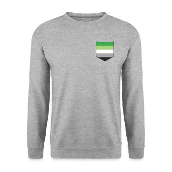 LGBTQ Aromantic Pride Flag Pocket - Unisex Pullover - Weißgrau meliert - Vorne - Alina (178cm) & Michal (187cm)