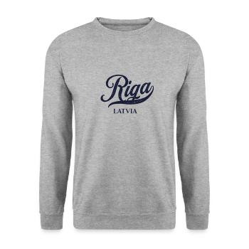 Retro Lettonie City - Vintage Riga - Sweat-shirt Unisexe - gris chiné - Devant - Alina (178cm) & Michal (187cm)