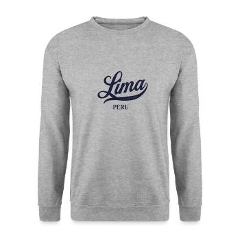 Retro Peru Stadt - Vintage Lima - Unisex Pullover - Weißgrau meliert - Vorne - Alina (178cm) & Michal (187cm)