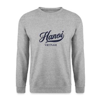 Retro Vietnam Stadt - Vintage Hanoi - Unisex Pullover - Weißgrau meliert - Vorne - Alina (178cm) & Michal (187cm)