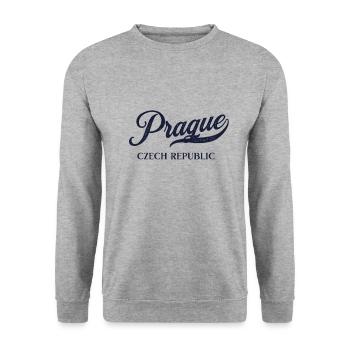 Retro Czech Republic Stadt - Vintage Prague - Unisex Pullover - Weißgrau meliert - Vorne - Alina (178cm) & Michal (187cm)