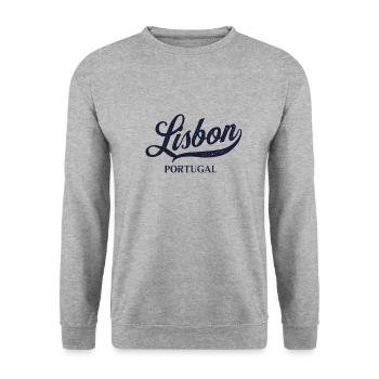 Retro Portugal Stadt - Vintage Lisbon - Unisex Pullover - Weißgrau meliert - Vorne - Alina (178cm) & Michal (187cm)