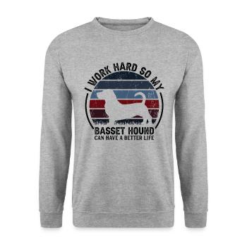 Arbeit Hart Arbeiten - Retro Basset Hound - Unisex Pullover - Weißgrau meliert - Vorne - Alina (178cm) & Michal (187cm)