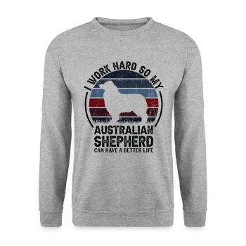 Work Hard - Retro Australian Shepherd - Unisex Sweatshirt - salt & pepper - Front - Alina (178cm) & Michal (187cm)