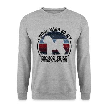 Travailler dur - Retro Bichon Frise - Sweat-shirt Unisexe - gris chiné - Devant - Alina (178cm) & Michal (187cm)