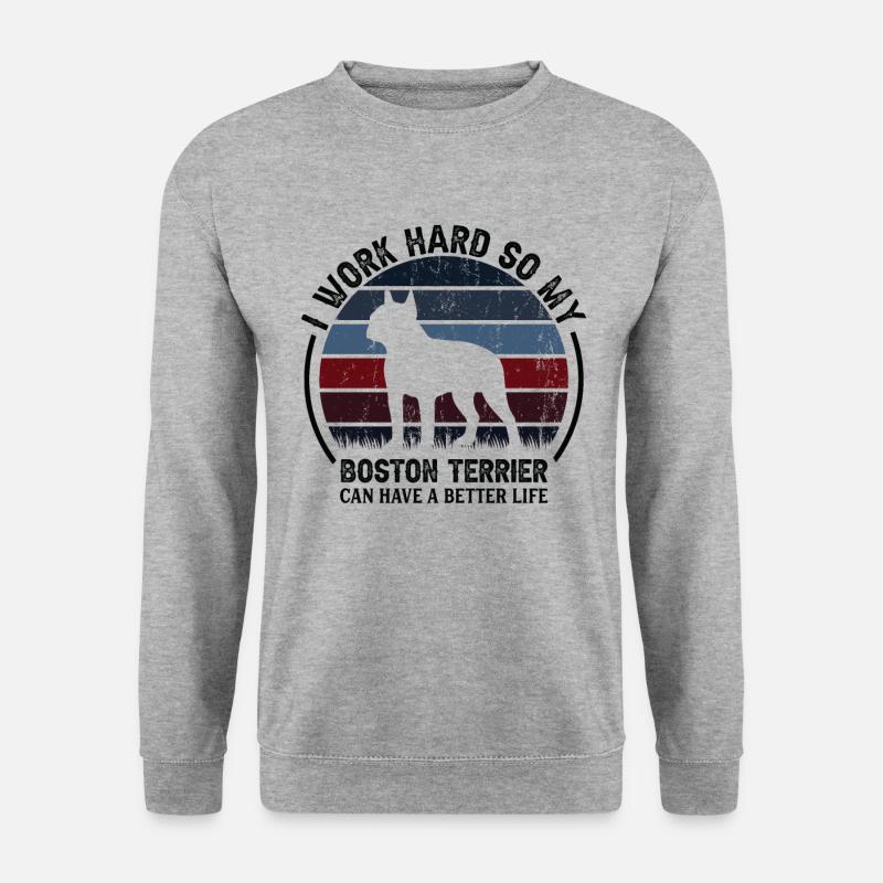 Arbeiten Sie Hart - Retro Boston Terrier - Unisex Pullover - Weißgrau meliert