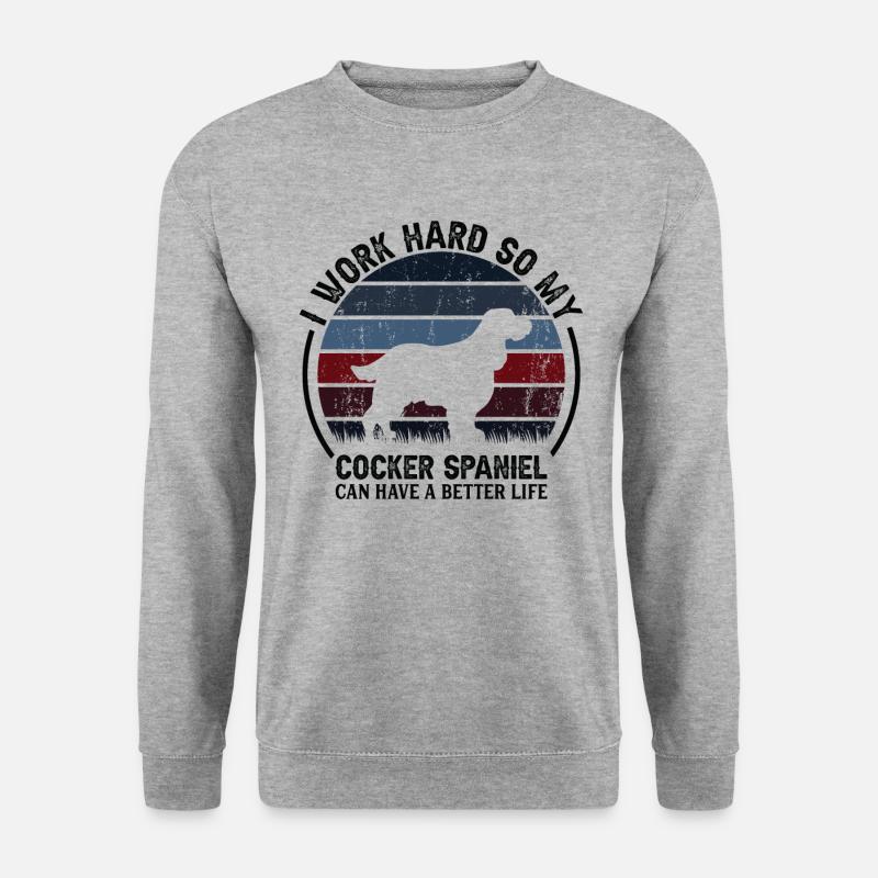 Arbeite Hart - Retro Cocker Spaniel - Unisex Pullover - Weißgrau meliert
