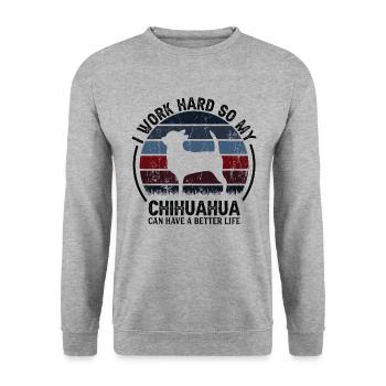 Arbeit Hart Arbeiten - Retro Chihuahua - Unisex Pullover - Weißgrau meliert - Vorne - Alina (178cm) & Michal (187cm)