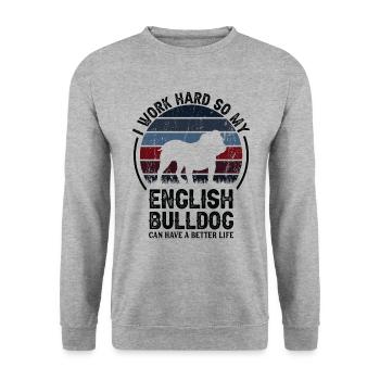 Work Hard - Retro English Bulldog - Unisex Sweatshirt - salt & pepper - Front - Alina (178cm) & Michal (187cm)