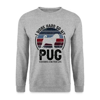 Hart Arbeiten - Retro Mops - Unisex Pullover - Weißgrau meliert - Vorne - Alina (178cm) & Michal (187cm)