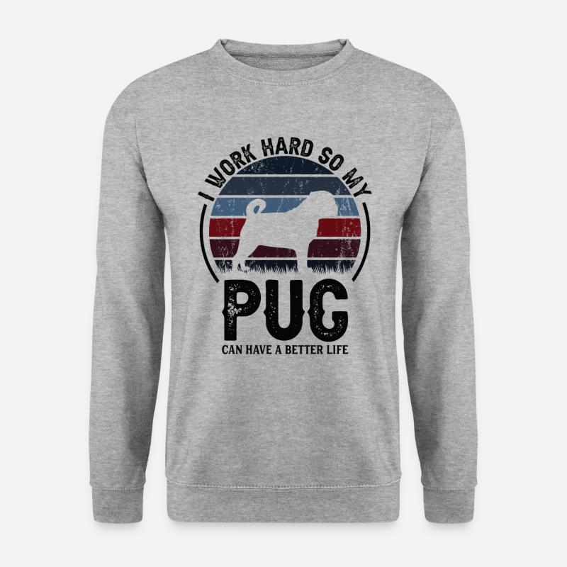 Hart Arbeiten - Retro Mops - Unisex Pullover - Weißgrau meliert