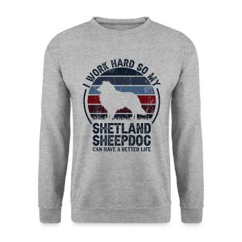 Travaillez dur - Retro Shetland Sheepdog - Sweat-shirt Unisexe - gris chiné - Devant - Alina (178cm) & Michal (187cm)