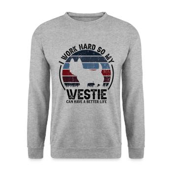 Work Hard - Retro Westie - Unisex Sweatshirt - salt & pepper - Front - Alina (178cm) & Michal (187cm)