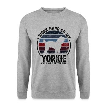 Arbeit Hart - Retro Yorkie - Unisex Pullover - Weißgrau meliert - Vorne - Alina (178cm) & Michal (187cm)