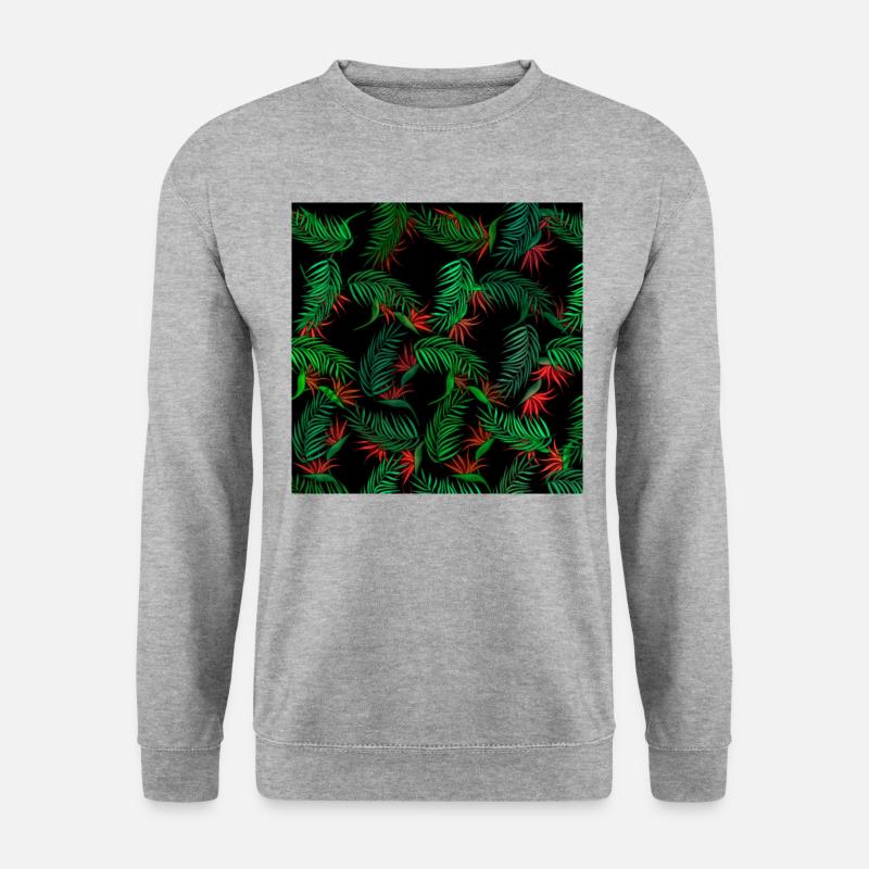 Palmen und Blumenmuster - Unisex Pullover - Weißgrau meliert