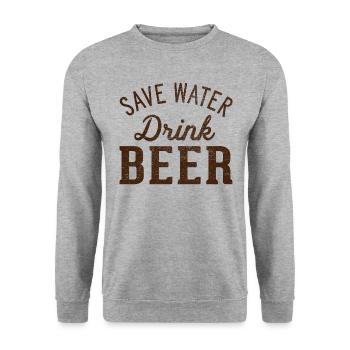 Spare Wasser! Trink Bier - Unisex Pullover - Weißgrau meliert - Vorne - Alina (178cm) & Michal (187cm)