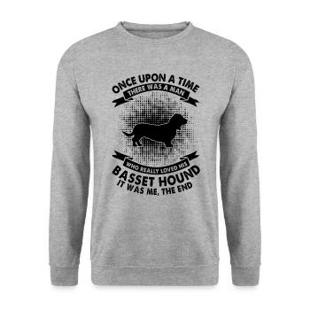 Es War Einmal - Basset Hound - Unisex Pullover - Weißgrau meliert - Vorne - Alina (178cm) & Michal (187cm)