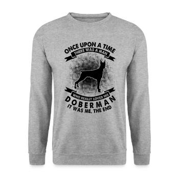 Es War Einmal - Dobermann - Unisex Pullover - Weißgrau meliert - Vorne - Alina (178cm) & Michal (187cm)
