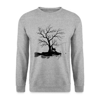 Arbre graphique - Poisson-chat - Sweat-shirt Unisexe - gris chiné - Devant - Alina (178cm) & Michal (187cm)