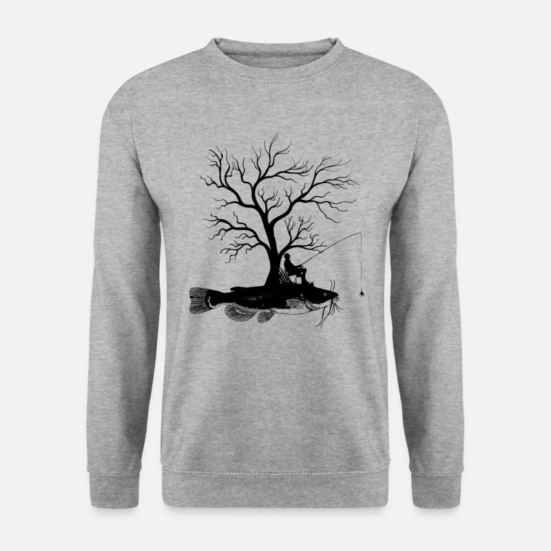 Grafischer Baum - Fisch Wels - Unisex Pullover - Weißgrau meliert