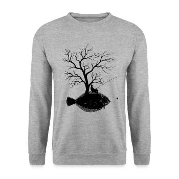 Grafikbaum - Fischfluss - Unisex Pullover - Weißgrau meliert - Vorne - Alina (178cm) & Michal (187cm)