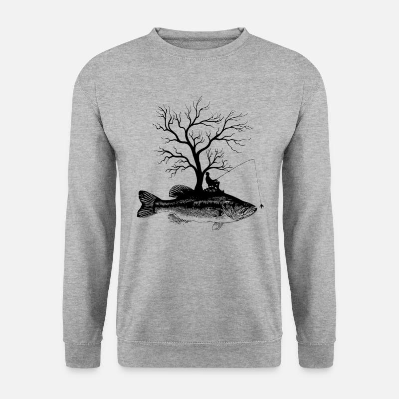 Grafischer Baum - Fisch Forellenbarsch - Unisex Pullover - Weißgrau meliert