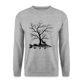 Graphic Tree - Fish Northern Pike - Unisex Sweatshirt - salt & pepper - Front - Alina (178cm) & Michal (187cm)