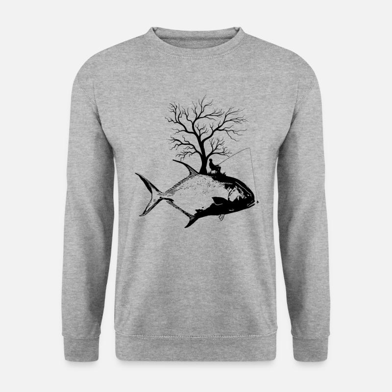 Grafikbaum - Fischgenehmigung - Unisex Pullover - Weißgrau meliert