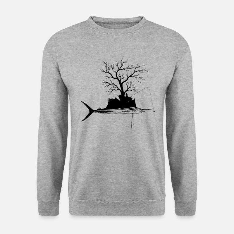 Grafikbaum - Fischsegelfisch - Unisex Pullover - Weißgrau meliert
