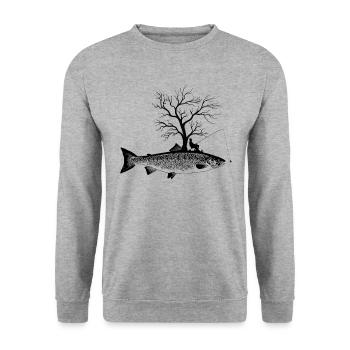 Arbre graphique - Saumon de poisson - Sweat-shirt Unisexe - gris chiné - Devant - Alina (178cm) & Michal (187cm)