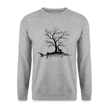Arbre graphique - Esturgeon pêcheur - Sweat-shirt Unisexe - gris chiné - Devant - Alina (178cm) & Michal (187cm)