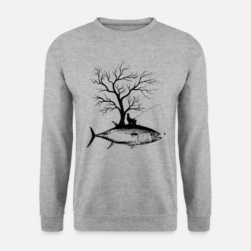 Grafischer Baum - Fisch-Thunfisch - Unisex Pullover - Weißgrau meliert