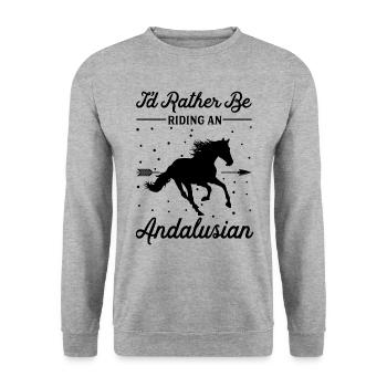 Riding an Andalusian horse - Unisex Sweatshirt - salt & pepper - Front - Alina (178cm) & Michal (187cm)