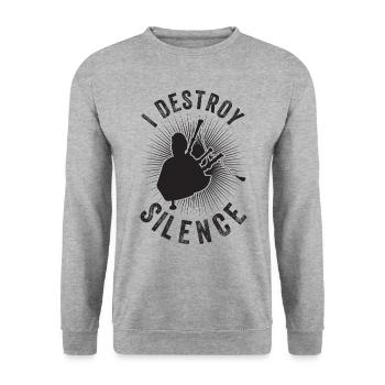 Ich Zerstöre Die Stille - Vintage Dudelsack - Unisex Pullover - Weißgrau meliert - Vorne - Alina (178cm) & Michal (187cm)