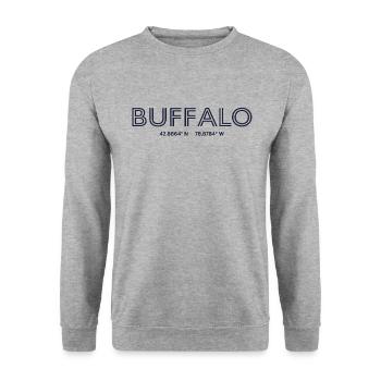 Coordonnées de la ville des États-Unis - Buffalo - Sweat-shirt Unisexe - gris chiné - Devant - Alina (178cm) & Michal (187cm)