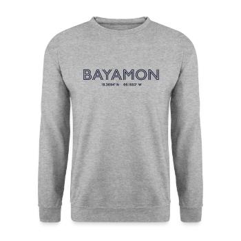 Coordonnées de la ville des États-Unis - Bayamon - Sweat-shirt Unisexe - gris chiné - Devant - Alina (178cm) & Michal (187cm)