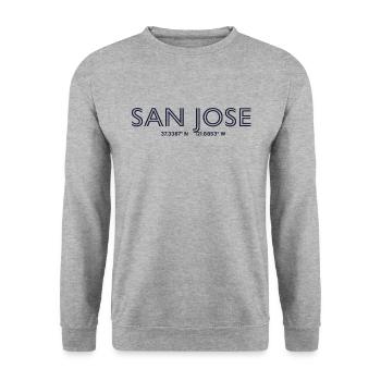 USA Stadt Koordinaten - San Jose - Unisex Pullover - Weißgrau meliert - Vorne - Alina (178cm) & Michal (187cm)