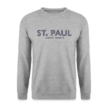Coordonnées de la ville des États-Unis - St. Paul - Sweat-shirt Unisexe - gris chiné - Devant - Alina (178cm) & Michal (187cm)