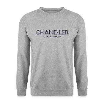 USA Stadt Koordinaten - Chandler - Unisex Pullover - Weißgrau meliert - Vorne - Alina (178cm) & Michal (187cm)