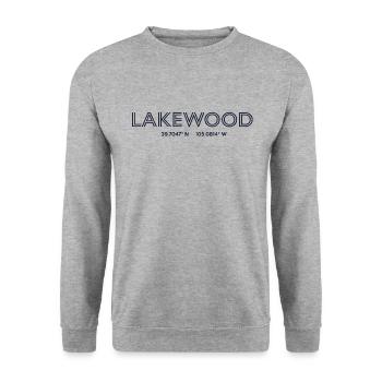 USA Stadt Koordinaten - Lakewood - Unisex Pullover - Weißgrau meliert - Vorne - Alina (178cm) & Michal (187cm)