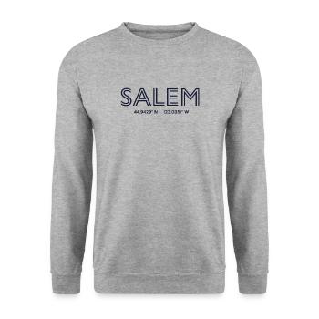 USA City Coordinates - Salem - Unisex Sweatshirt - salt & pepper - Front - Alina (178cm) & Michal (187cm)